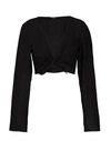 8 By Yoox Linen L/sleeve Crop Top Woman Shirt Black Size 10 Linen