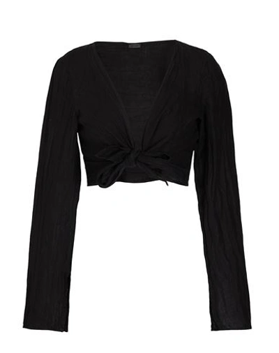 8 By Yoox Linen L/sleeve Crop Top Woman Shirt Black Size 12 Linen