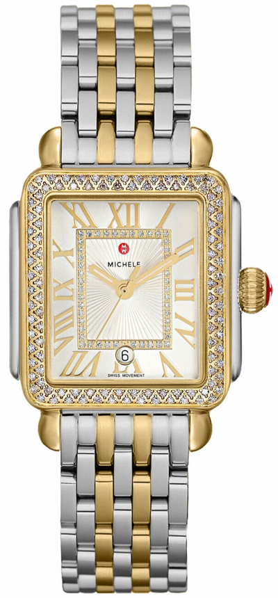 Pre-owned Michele Deco Madison Mid Diamond Two Tone Gold Mww06g000002 29mm Watch