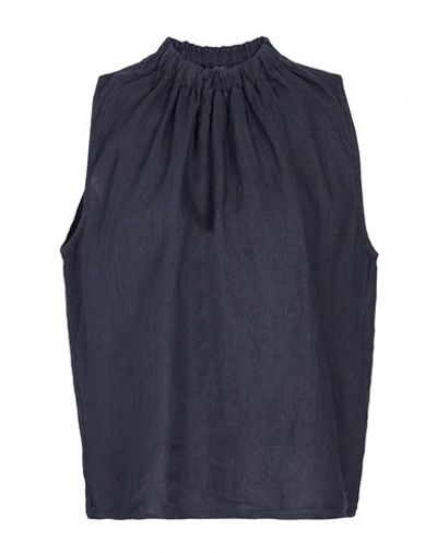 8 By Yoox Linen Sleeveless Top Woman Top Navy Blue Size 12 Linen