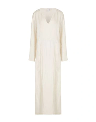 8 By Yoox Linen V-neck Maxi Dress Woman Long Dress Cream Size 12 Linen In White