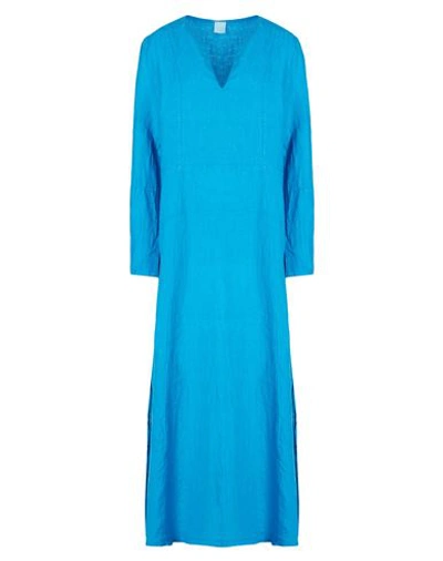 8 By Yoox Linen V-neck Maxi Dress Woman Long Dress Azure Size 12 Linen In Blue