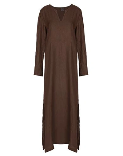 8 By Yoox Linen V-neck Maxi Dress Woman Long Dress Dark Brown Size 12 Linen