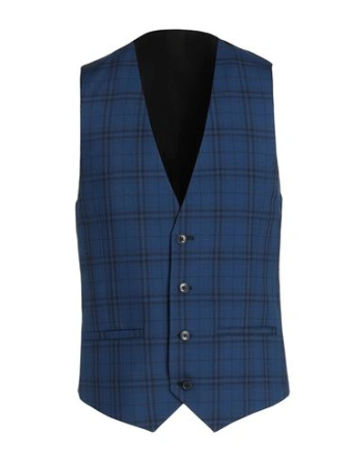 Topman Man Tailored Vest Blue Size 40 Polyester, Viscose