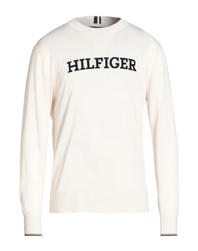 Tommy Hilfiger Man Sweater Beige Size Xl Cotton In White