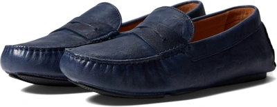 Pre-owned Johnston & Murphy Women's Maggie Penny Blue Moccasin In Navy Washed Sheepskin