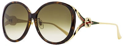Pre-owned Gucci Oval Sunglasses Gg0226sk 003 Havana/gold 60mm 0226 In Brown