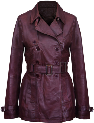 Pre-owned Infinity Women's 3/4 Brown Lamb Genuine Leather Retro Vintage Nappa Trench Jacket Coat