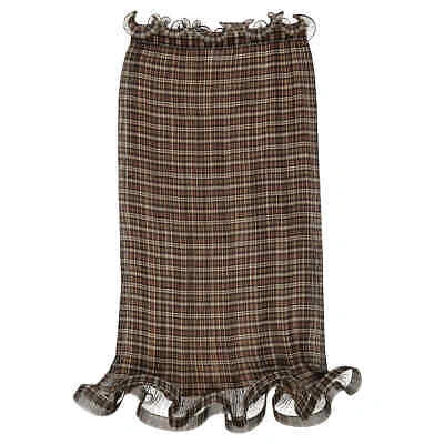 Pre-owned Burberry Ladies Mahogany Check Plisse Ruffle Detail Skirt In Multicolor
