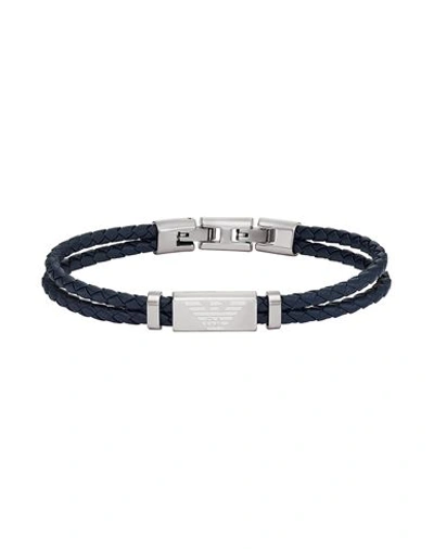 Emporio Armani Bracciale Man Bracelet Navy Blue Size - Stainless Steel, Soft Leather