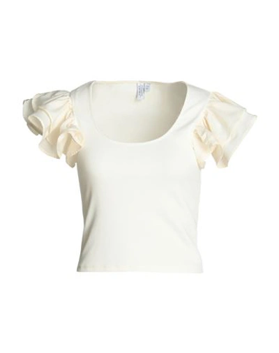 Other Stories &  Woman T-shirt Cream Size L Cotton, Elastane In White