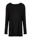 8 BY YOOX 8 BY YOOX LINEN V-NECK L/SLEEVE TOP WOMAN TOP BLACK SIZE 12 LINEN