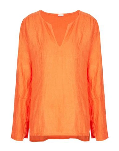 8 By Yoox Linen V-neck L/sleeve Top Woman Top Orange Size 12 Linen