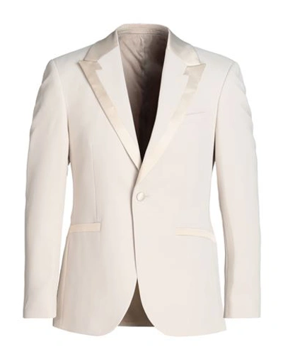 Topman Man Blazer Beige Size 40 R Cotton, Viscose, Elastane In White
