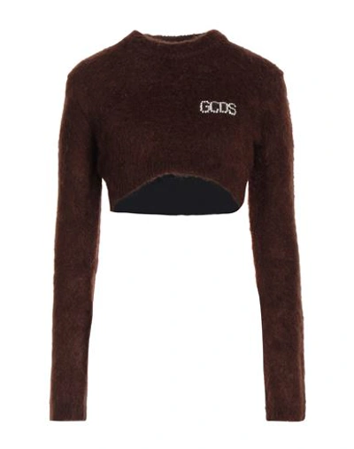 Gcds Woman Sweater Dark Brown Size L Mohair Wool, Polyamide, Wool, Elastane
