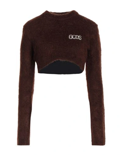 Gcds Woman Sweater Dark Brown Size L Mohair Wool, Polyamide, Wool, Elastane In Brown