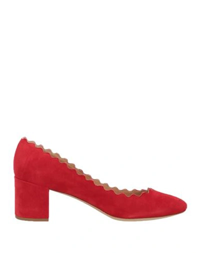 Chloé Woman Pumps Tomato Red Size 7 Soft Leather