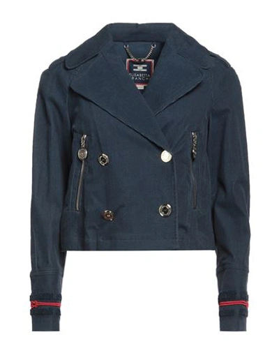 Elisabetta Franchi Woman Blazer Slate Blue Size 4 Cotton, Acetate, Elastane
