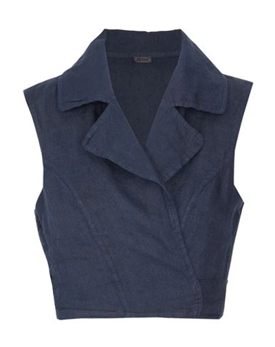 8 By Yoox Linen Sleeveless Wrap Top Woman Shirt Navy Blue Size 12 Linen