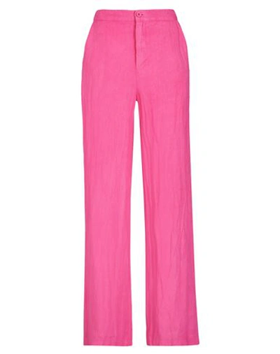 8 By Yoox Linen High-waist Wide Leg Pants Woman Pants Fuchsia Size 12 Linen In Pink