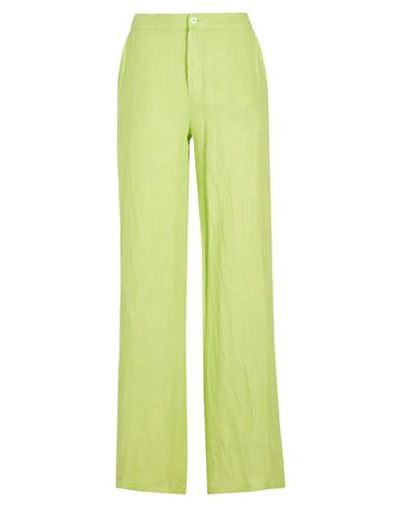 8 By Yoox Linen High-waist Wide Leg Pants Woman Pants Acid Green Size 12 Linen