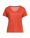 Majestic Filatures Woman T-shirt Rust Size 1 Linen, Elastane In Red