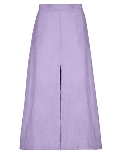 8 By Yoox Linen Front Slit Midi Skirt Woman Midi Skirt Lilac Size 12 Wool In Purple