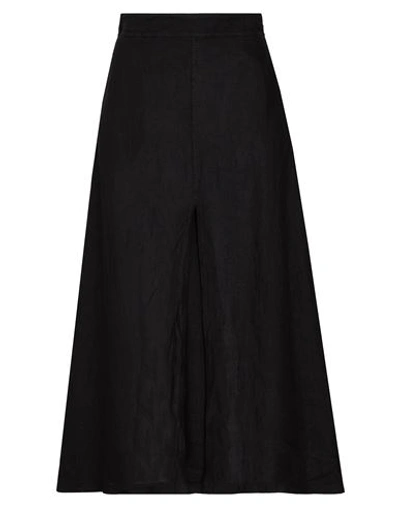 8 By Yoox Linen Front Slit Midi Skirt Woman Midi Skirt Black Size 12 Wool