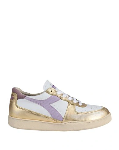 Diadora Metallic-effect Lace-up Sneakers In White