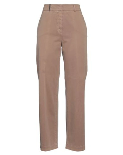 Peserico Woman Pants Khaki Size 6 Cotton, Elastane In Beige