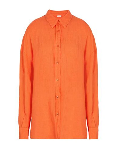 8 By Yoox Linen Essential Shirt Woman Shirt Orange Size 12 Linen
