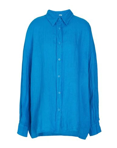 8 By Yoox Linen Essential Shirt Woman Shirt Azure Size 12 Linen In Blue