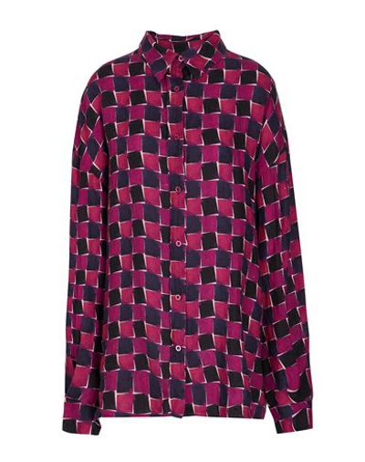 8 By Yoox Printed Linen Oversize Shirt Woman Shirt Deep Purple Size 12 Linen