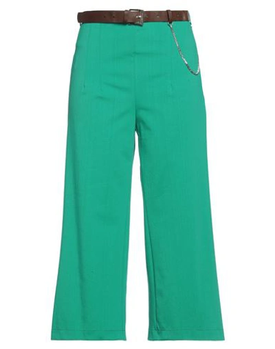 Siste's Woman Pants Green Size S Cotton, Polyester, Elastane