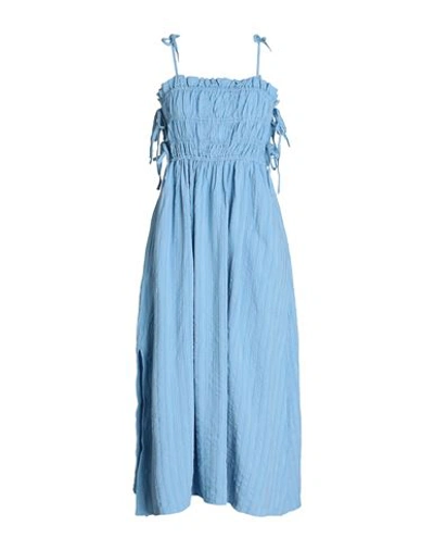 Topshop Woman Midi Dress Light Blue Size L Viscose, Cotton, Polyester, Elastane