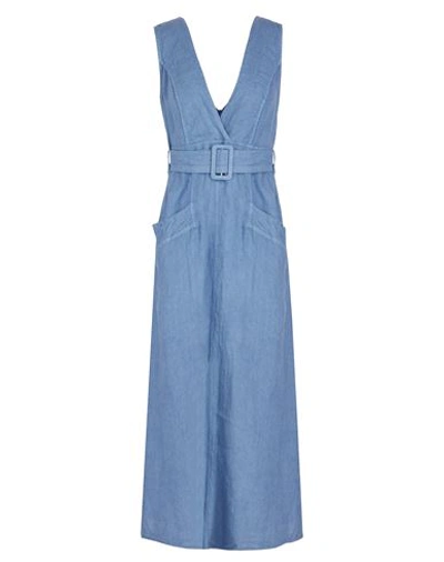 8 By Yoox Linen Belted Midi Dress Woman Midi Dress Slate Blue Size 12 Linen