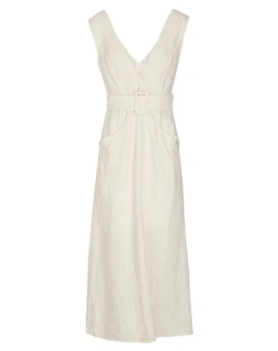 8 By Yoox Linen Belted Midi Dress Woman Midi Dress Cream Size 12 Linen In White