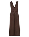 8 By Yoox Linen Belted Midi Dress Woman Midi Dress Dark Brown Size 12 Linen