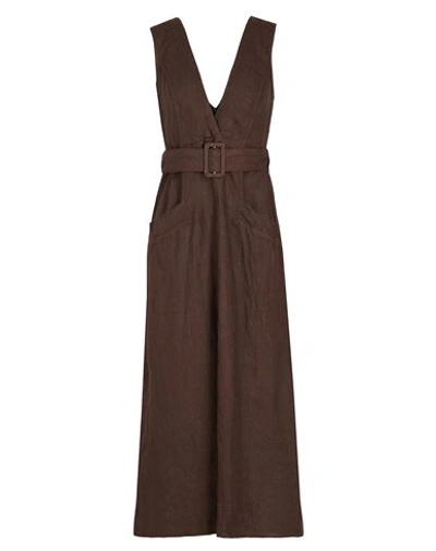 8 By Yoox Linen Belted Midi Dress Woman Midi Dress Dark Brown Size 12 Linen