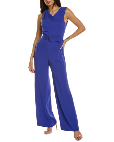 Badgley Mischka Belted Pleated Crepe Jumpsuit In Purple