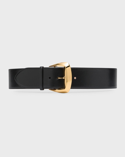 Alexander Mcqueen Wide Leather Belt With Large Geometric Buckle In Black