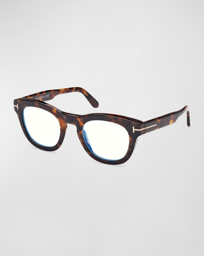Tom Ford Men's Blue Block Square Acetate Sunglasses In Brown