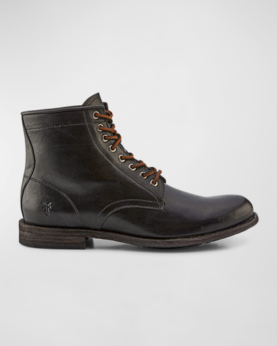 Frye Men's Tyler Leather Lace-up Boots In Black Distressed Leather