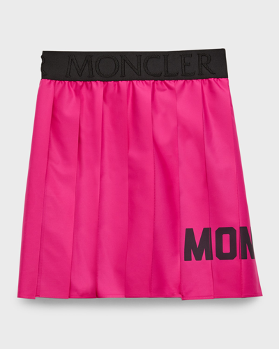 Moncler Fuchsia Pleated Skirt With Contrasting Logo Print In Fabric Girl In Fuxia