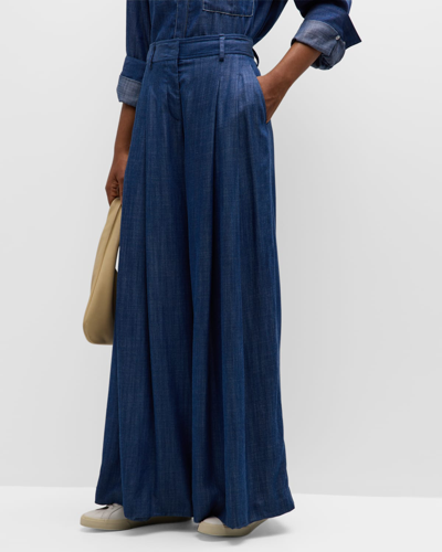 Twp New Didi Wide-leg Chambray Pants In Indigo