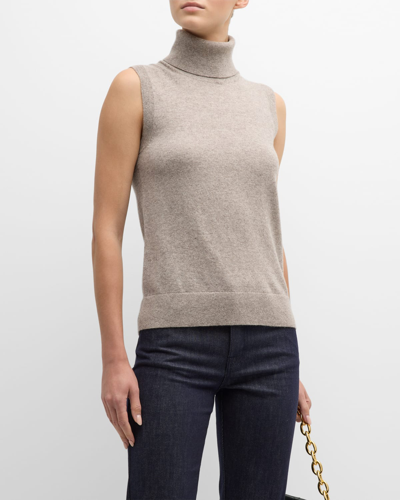 Michael Kors Sleeveless Cashmere Turtleneck In Pearl Melange