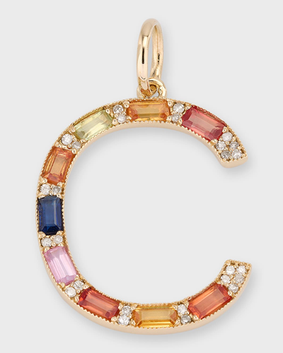 Kastel Jewelry Multi-sapphire And Diamond Initial Pendant, C In Gold