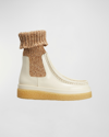 Chloé Jamie Leather And Ribbed-knit Ankle Boots In Eggshell