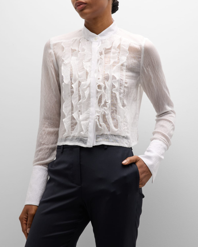Twp Kimme Ruffle Silk Button-up Blouse In White