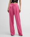 AREA STRASS EMBELLISHED SIDE-STRIP PLEATED STRAIGHT-LEG TROUSERS
